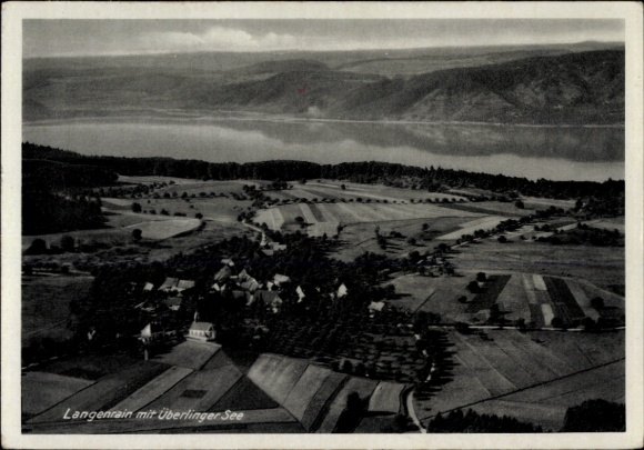 Ak Langenrain Allensbach am Bodensee, Luftaufnahme, Überlinger See, ländliche Landschaft, histori