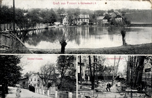 KP Friesen Reichenbach im Vogtland, Gasthof Friesen, staw, restauracja w ogrodzie