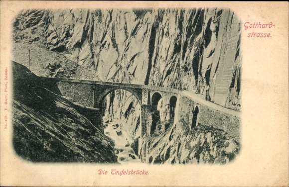 Ak Andermatt Kanton Uri, Gotthardstraße, Teufelsbrücke