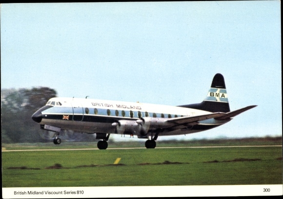 Postcard British passenger aircraft, British Midland Airways Viscount Series 810