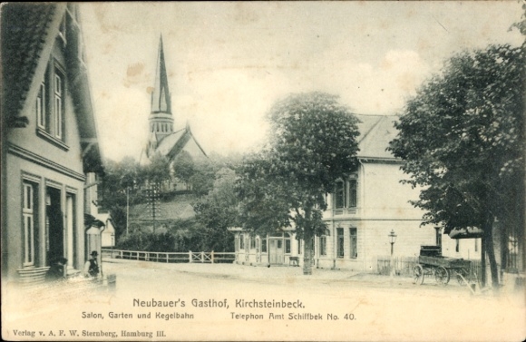 Ak Hamburg Mitte Billstedt Kirchsteinbek, Gasthof Neubauer, Straßenpartie, Kirche