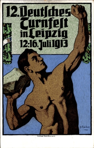 PC Leipzig, 12th German Gymnastics Festival, 12-16 July 1913, illustration of a stone thrower