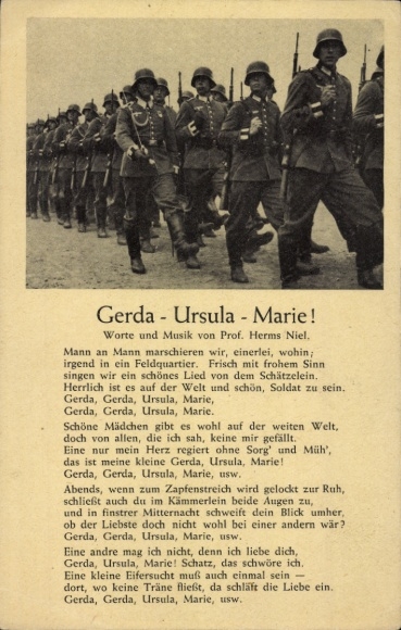 Song Postcard Gerda Ursula Marie, March of Wehrmacht Soldiers, Herms Niel