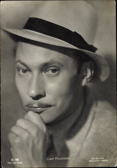 Postcard actor Carl Raddatz, portrait with hat, Film Photo Verlag G 199