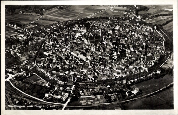 Postcard Nördlingen, aerial photography, panorama