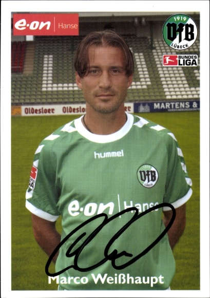 Autograph card footballer Marco Weißhaupt, VFB Lübeck, autograph