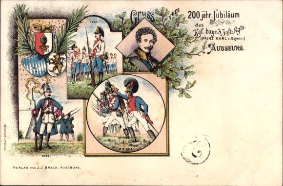 Chromo-Litho Augsburg in Swabia, Kgl. Bavarian 3rd Inft. Regt. Prince Karl of Bavaria, 200th anniversary
