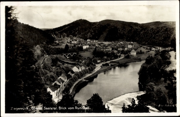 Postcard Ziegenrück on the Slate Mountains of Thuringia, view from the circular part