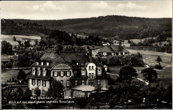 Postcard Bad Brambach im Vogtland, view of the Weidighaus and the Bosehaus