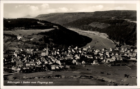 Postcard Möhringen in Baden Tuttlingen, aerial view of Möhringen, Lupfen, city view, river