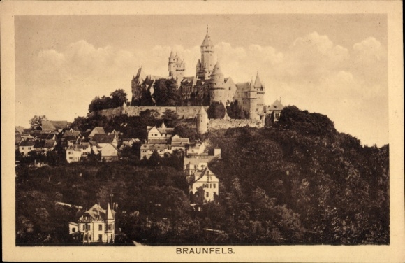 Postcard Braunfels an der Lahn, castle city view, landscape, architecture