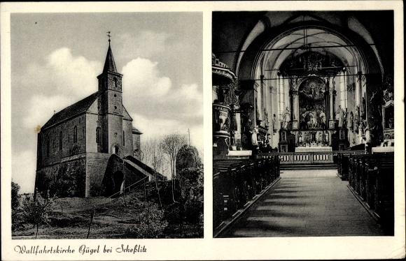 Postcard Gügel Scheßlitz in Upper Franconia, pilgrimage church, inside, outside