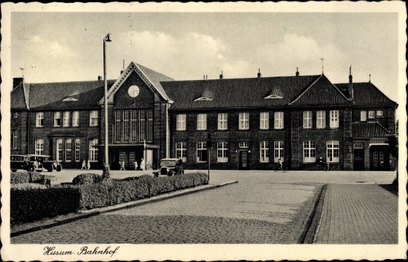 Ak Husum in Nordfriesland, Bahnhof, Straßenseite