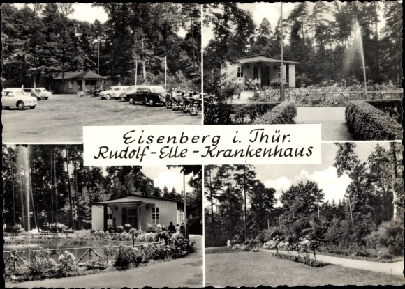 Postcard Eisenberg in Thuringia, Rudolf Elle Hospital, Park