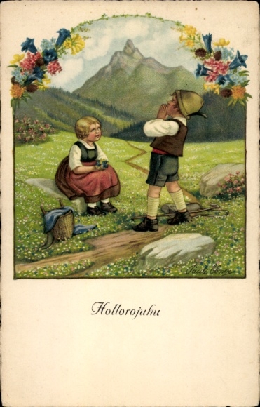 Kunstenaars Ak Pauli Ebner, Hollorojuhu, Yodeler, Alm