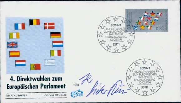 Ersttagsbrief 4. Direktwahlen zum Europaischen Parlament, 10.03.1994, Autogramm Dr. Dieter Spörl