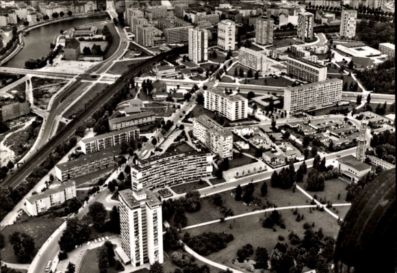 Postcard Berlin Tiergarten, aerial photograph, Hansaviertel