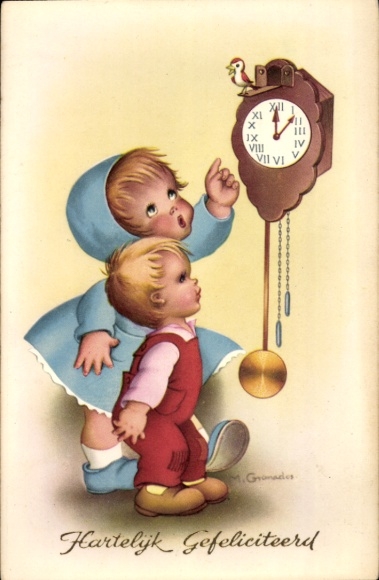 Künstler Ak Glückwunsch, Kinder, Pendeluhr