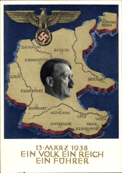Postal stationery Postcard Klein, One People, One Reich, One Führer, Anschluss of Austria 1938, Greater Germany