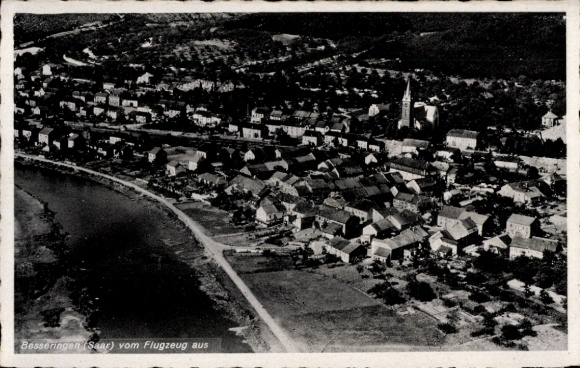 Postcard Besseringen Merzig Saar, aerial photograph