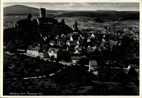 Postcard Krofdorf Gleiberg Wettenberg in Hesse, aerial view of the castle, houses, landscape