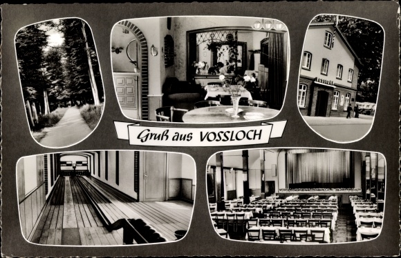 Passepartout ansichtkaart Voßloch Bokholt Hanredder Schleswig Holstein, Hotel Grüner Wald, F. Eggert, bowling
