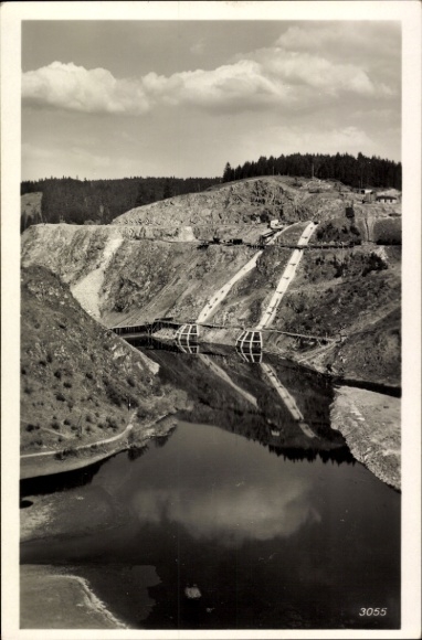 Postcard Hohenwarte Thuringia, Saale Dam under construction, construction site