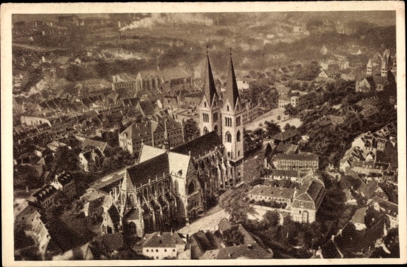 PC Halberstadt in Saxony Anhalt, WHW The beautiful Germany 158, church, place, aerial photograph