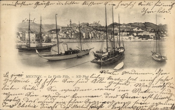 Ak Menton Alpes Maritimes, algemeen uitzicht, boten