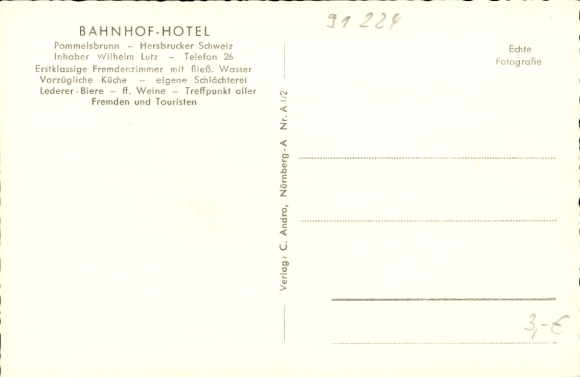 Postcard Pommelsbrunn in Middle Franconia, train station hotel, restaurant
