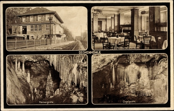 Postcard Green Iserlohn in the Märkisches Kreis, Dechen cave, train station, Kaisergrotte, organ grotto