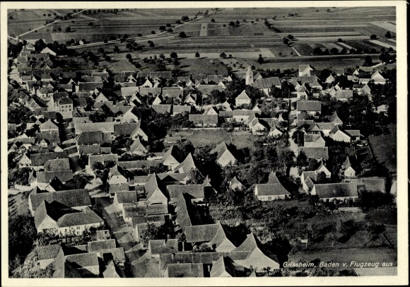 Postcard Grißheim Neuenburg am Rhein Baden, aerial photograph