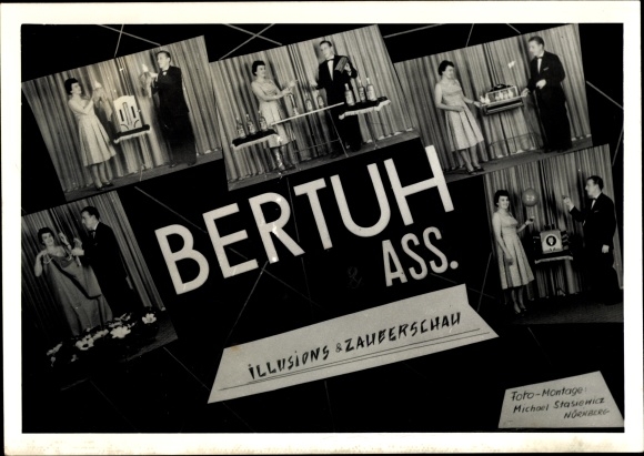 Photo Postcard Bertuh Ass. Illusions magic show, magician