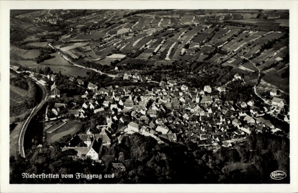 Postcard Niederstetten in Württemberg, aerial photograph