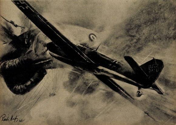 Ak Deutsche Kampfflugzeuge Messerschmitt Me 109 Jagdeinsitzer vernichten feindlichen Fesselballon
