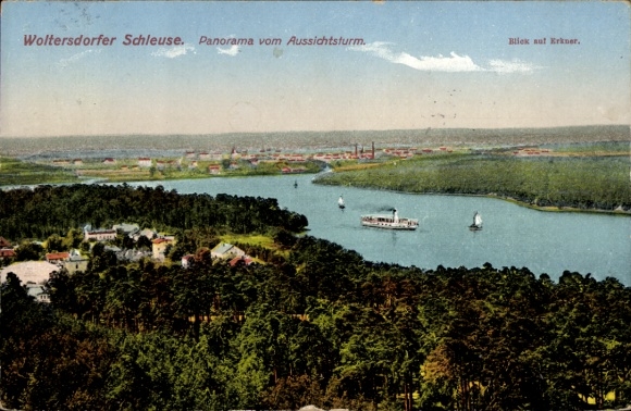 Ak Erkner im Kreis Oder Spree, Blick auf die Ortschaft, Woltersdorfer Schleuse, Panorama