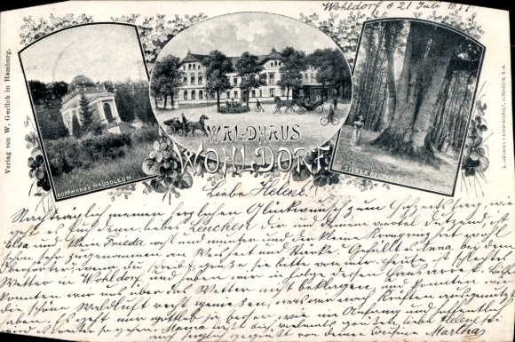 Ansichtkaart Hamburg Wandsbek Wohldorf Ohlstedt, boshuis, Koppmann's mausoleum, zeven beuken
