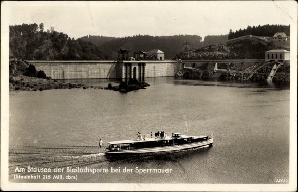 Postcard Saalburg Ebersdorf in Thuringia, reservoir of the lead hole barrier, barrier wall