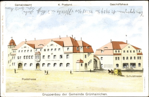 Artist PC Grünhainichen Sachsen, group building Poststraße, municipal office, post office, commercial building
