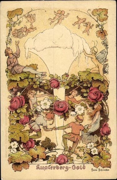Artist Postcard Advertising, Kupferberg Gold Sparkling Wine, Elves