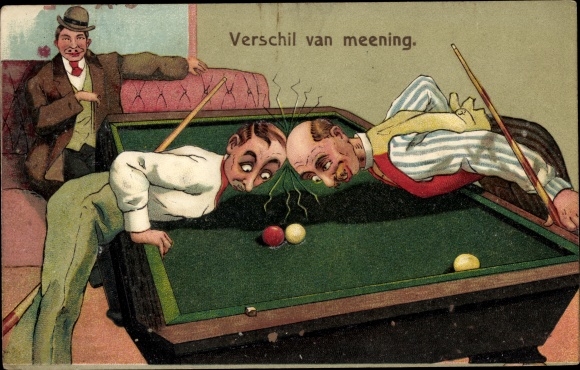 Embossed Chromo-Litho Verschil van meening, pool table