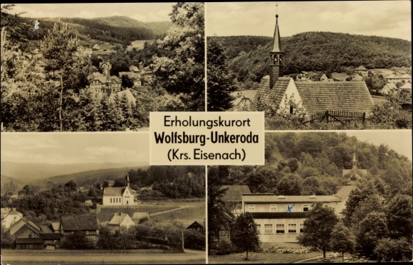 Postcard Unkeroda Wartburgkreis, church, partial view, building