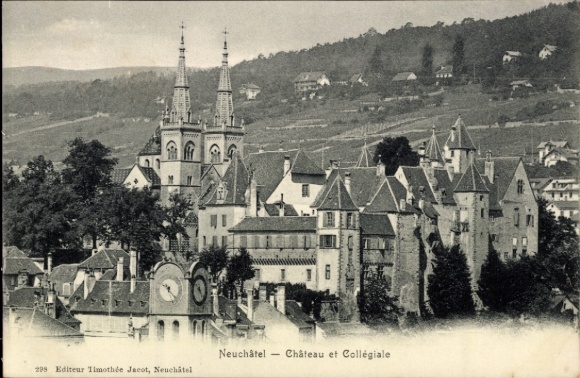 Ak Neuchâtel Neuenburg Stadt,  Château et Collégiale, schwarz-weiß,  Ansicht