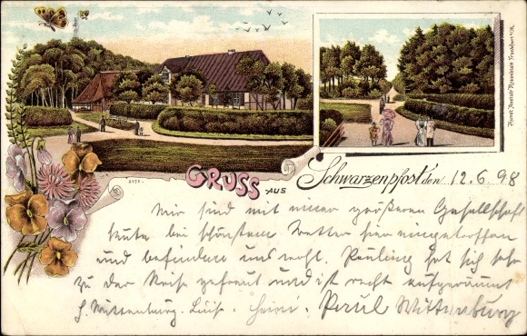 Chromo-Litho Schwarzenpfost Rövershagen Mecklenburg, local section, street