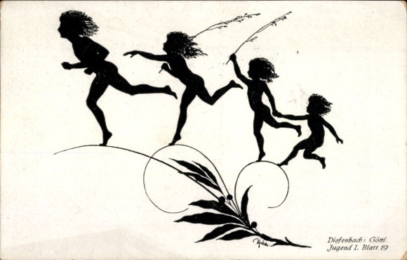 Paper cutting artist Postcard Diefenbach, Divine Youth 1, partial image 19