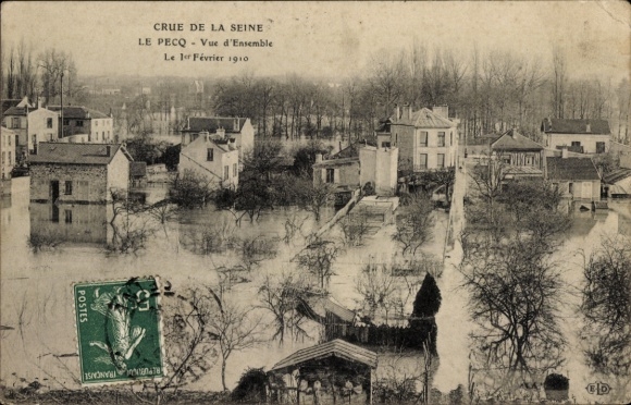 Postcard Le Pecq Yvelines, Flooding of the Seine, Overview