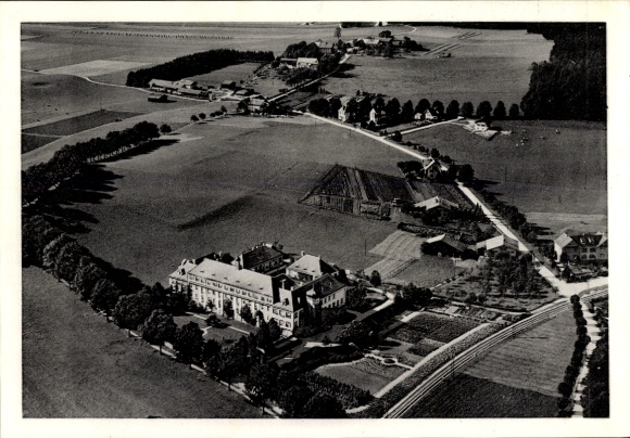 Postcard Traunstein in Upper Bavaria, aerial photograph, Municipal Hospital Cuno Niggelstraße