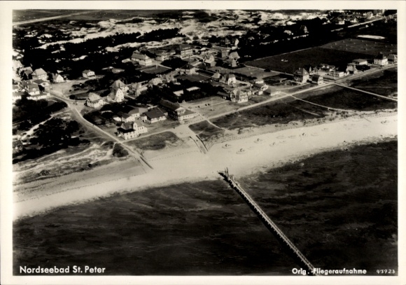Postcard Nordseebad Sankt Peter Ording, aerial photograph, beach