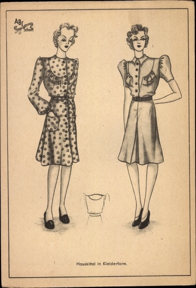 Postcard women&#39;s fashion, pattern ABC cut, house coat in dress form