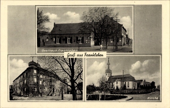 Postcard Frankleben Braunsbedra in Saalekreis, inn, lower farm, church
